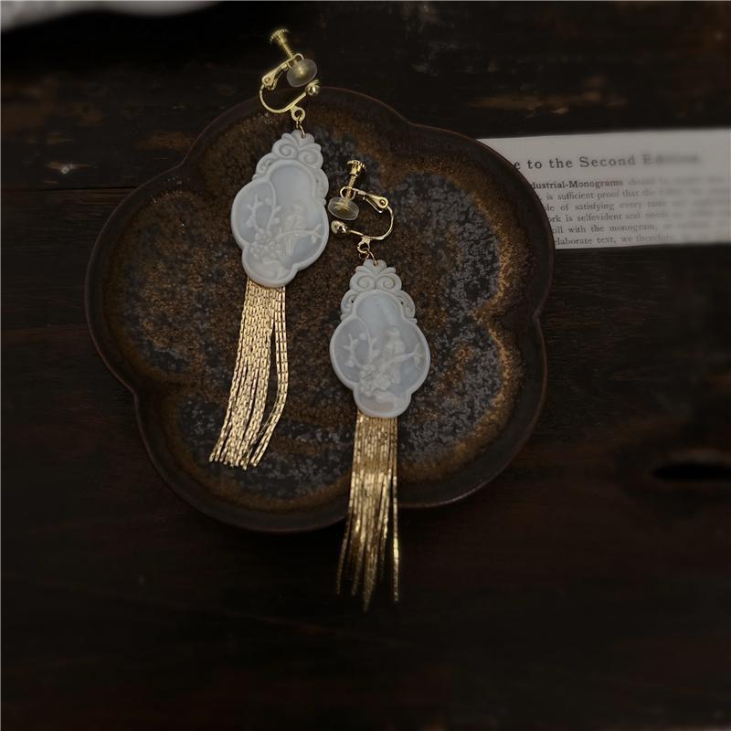 Style White Sterling Silver Floral Bird Tassel Drop Earrings AH085