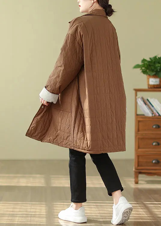 Plus Size Coffee Peter Pan Collar Pockets Fine Cotton Filled Coat Winter Ada Fashion