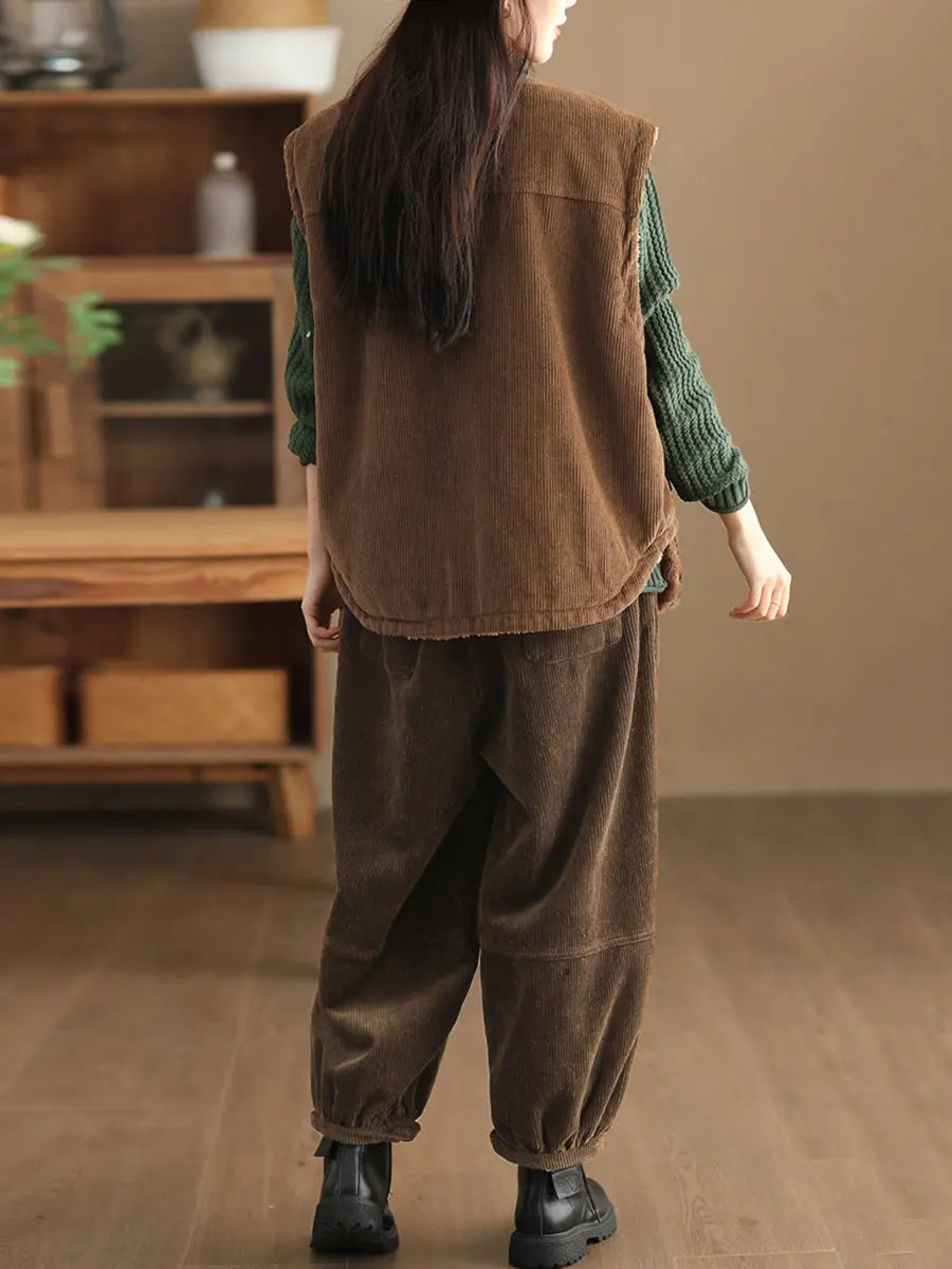 Plus Size Women Casual Solid Loose Fleece-lined Pants Ada Fashion