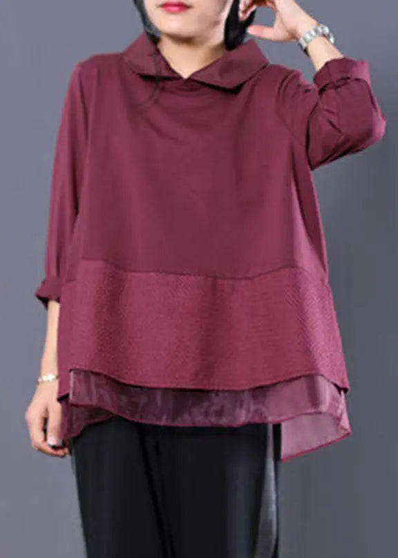 Red Organza Patchwork Sweatshirts Top Fall Ada Fashion