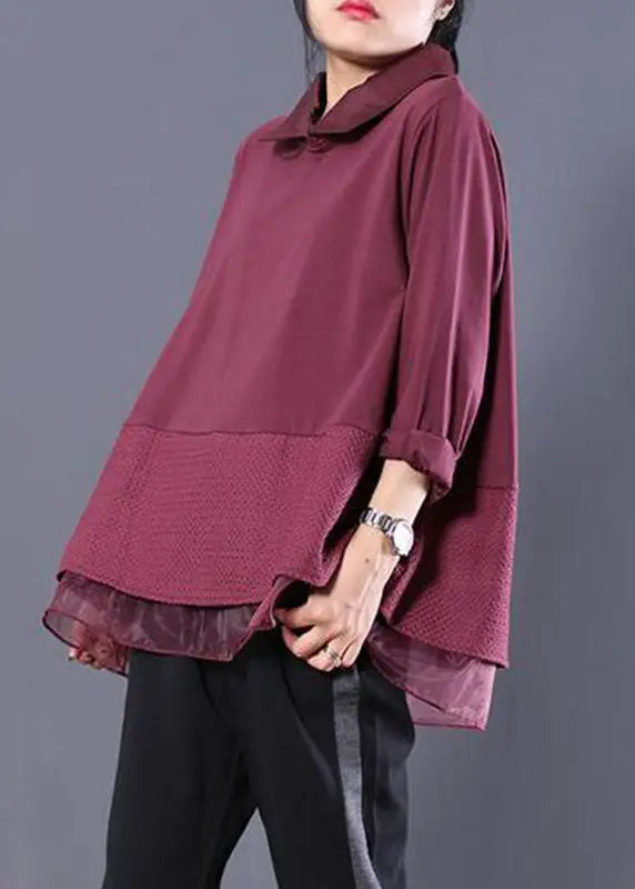 Red Organza Patchwork Sweatshirts Top Fall Ada Fashion