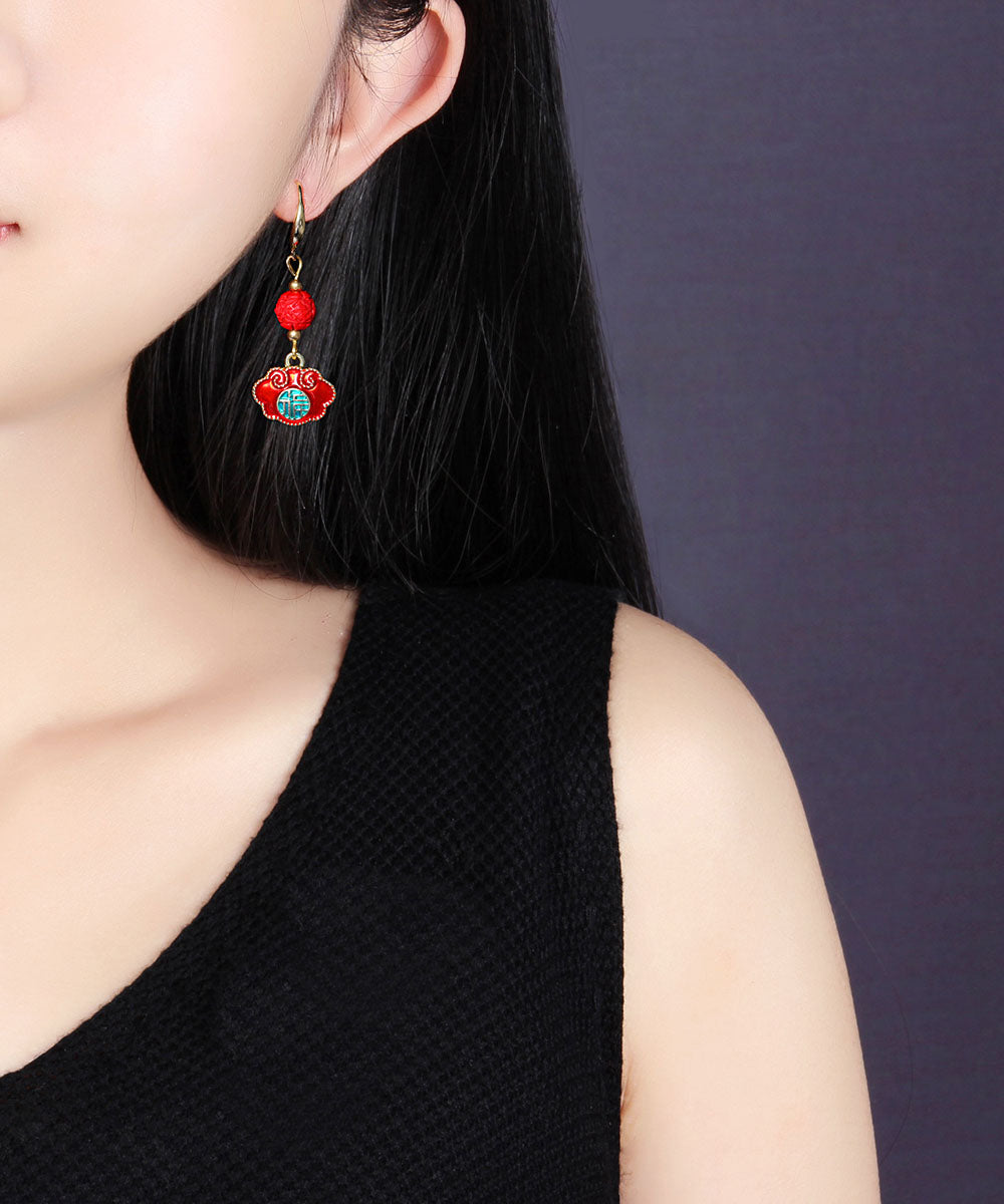 Retro Red Alloy Cloisonne Drop Earrings Ada Fashion