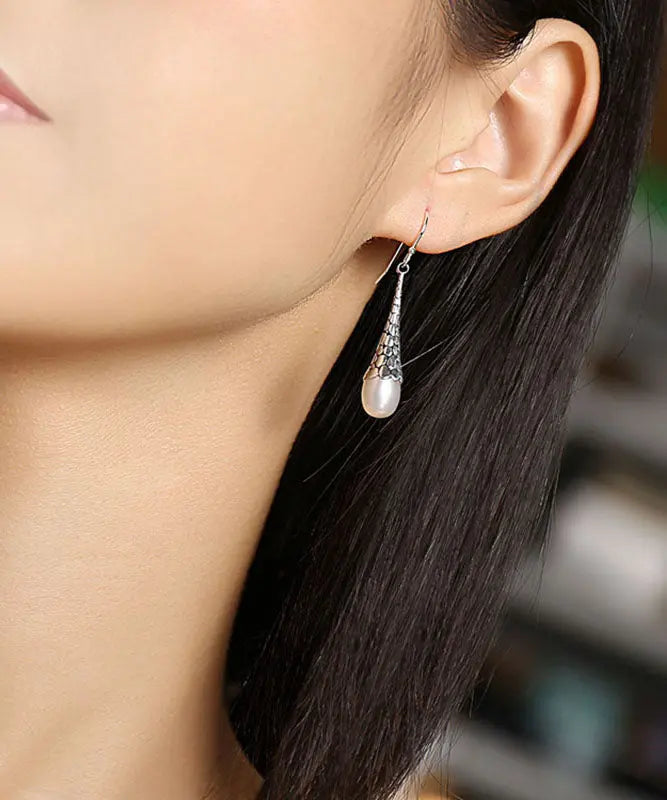 Retro White Sterling Silver Pearl Drop Earrings Ada Fashion