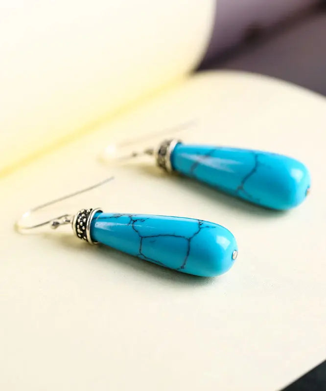 Simple Sterling Silver Turquoise Drop Earrings Ada Fashion