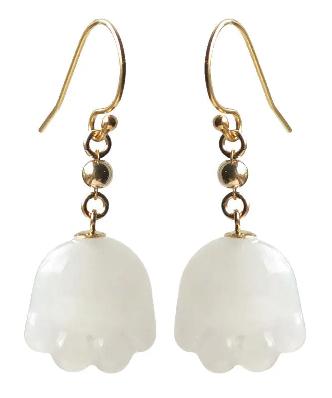 Simple White 14K Gold Jade Cat Paw Drop Earrings Ada Fashion