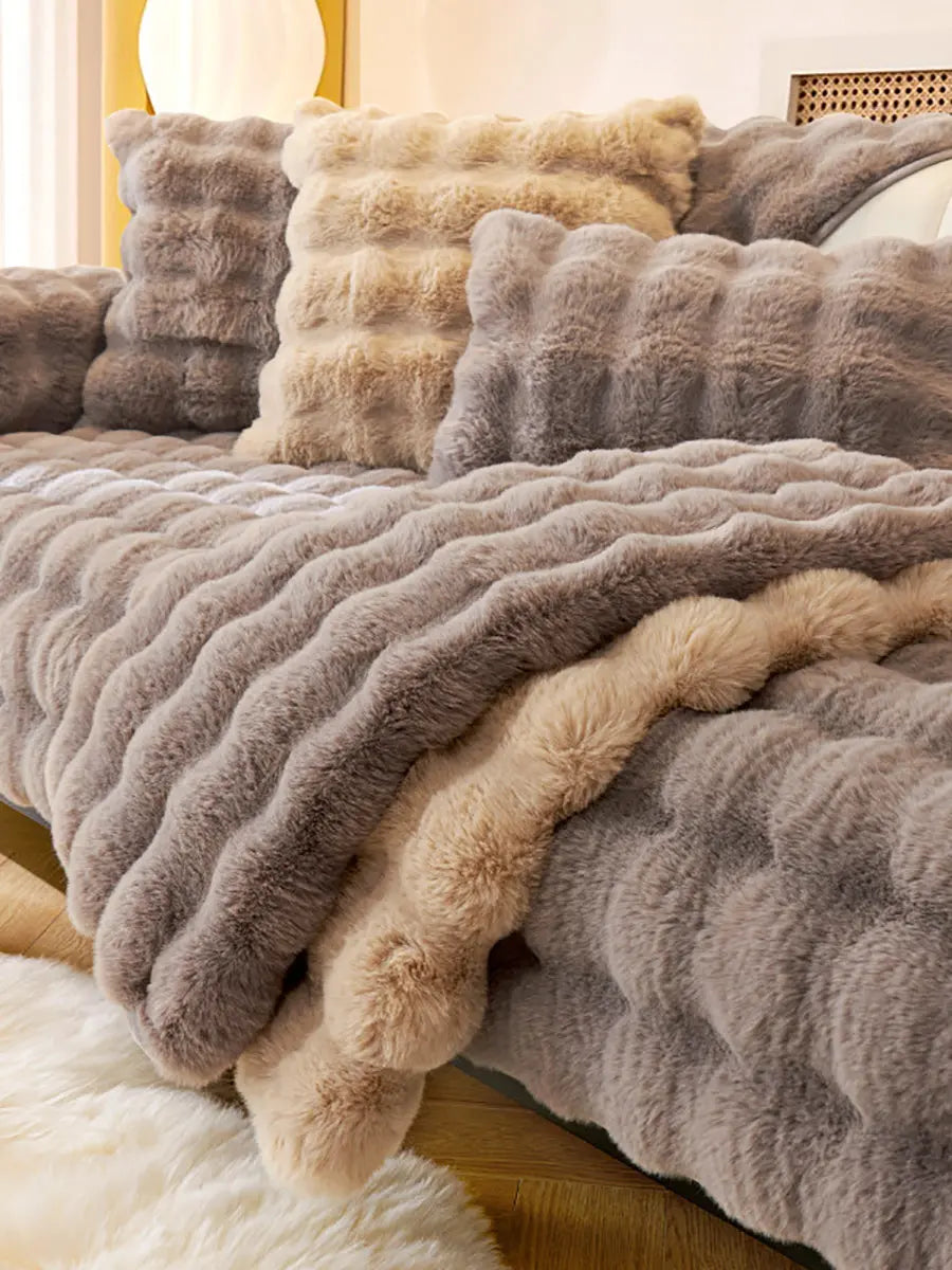 Solid Rabbit Wool Queen Bedcover Sofa Blanket Ada Fashion