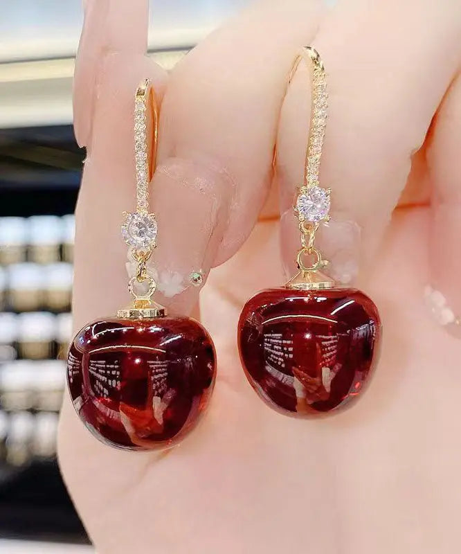 Stylish Mulberry Sterling Silver Crystal Zircon Cherry Drop Earrings Ada Fashion