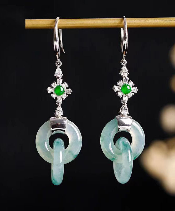 Unique Cyan Sterling Silver Inlaid Zircon Jadeite Drop Earrings Ada Fashion