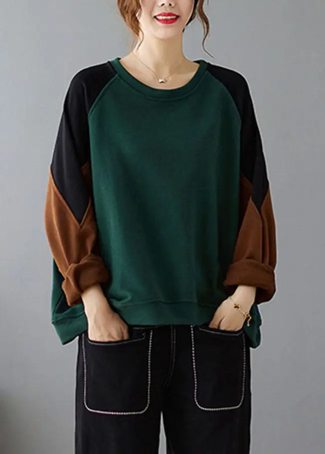 Unique Green O-Neck Thick Sweatshirts Fall Ada Fashion