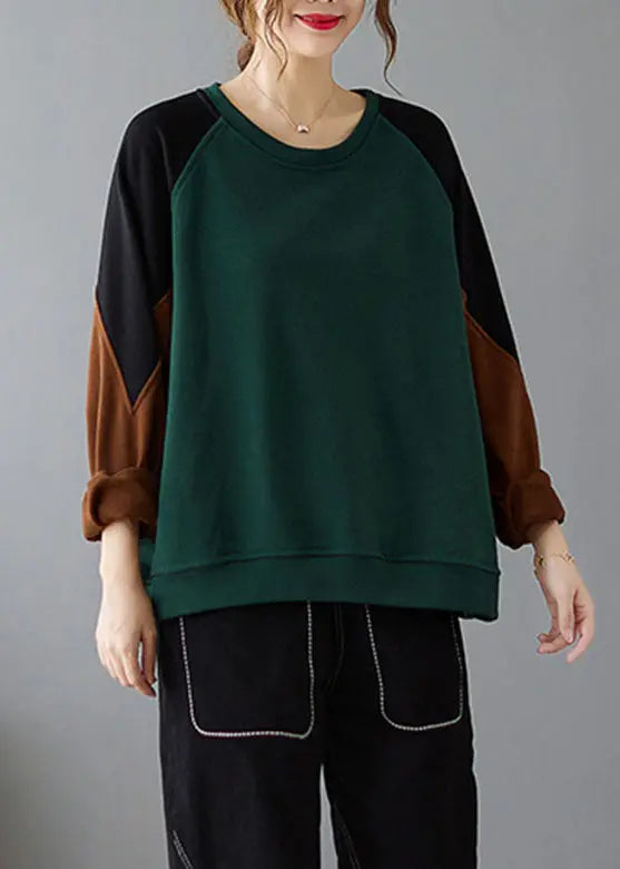 Unique Green O-Neck Thick Sweatshirts Fall Ada Fashion