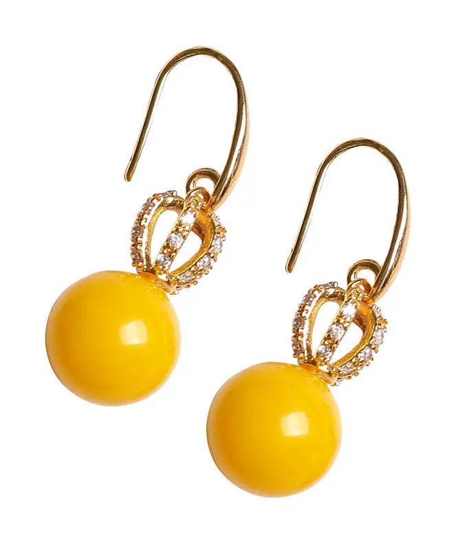 Unique Yellow Sterling Silver Inlaid Beeswax Zircon Drop Earrings Ada Fashion