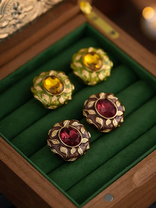 Vintage Women Leaf Copper Round Earrings Ada Fashion