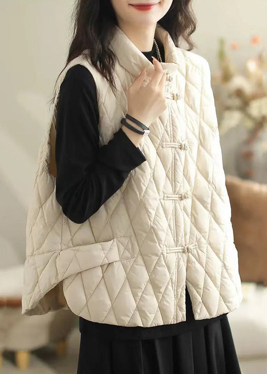 White Pockets Patchwork Cotton Filled Waistcoat Stand Collar Winter Ada Fashion