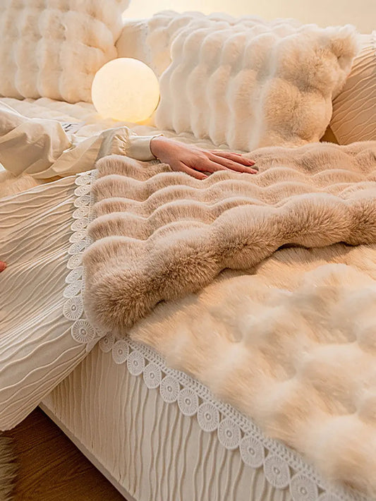 Winter Warm Rabbit Plush Lacework Thick Soft Cushion Ada Fashion