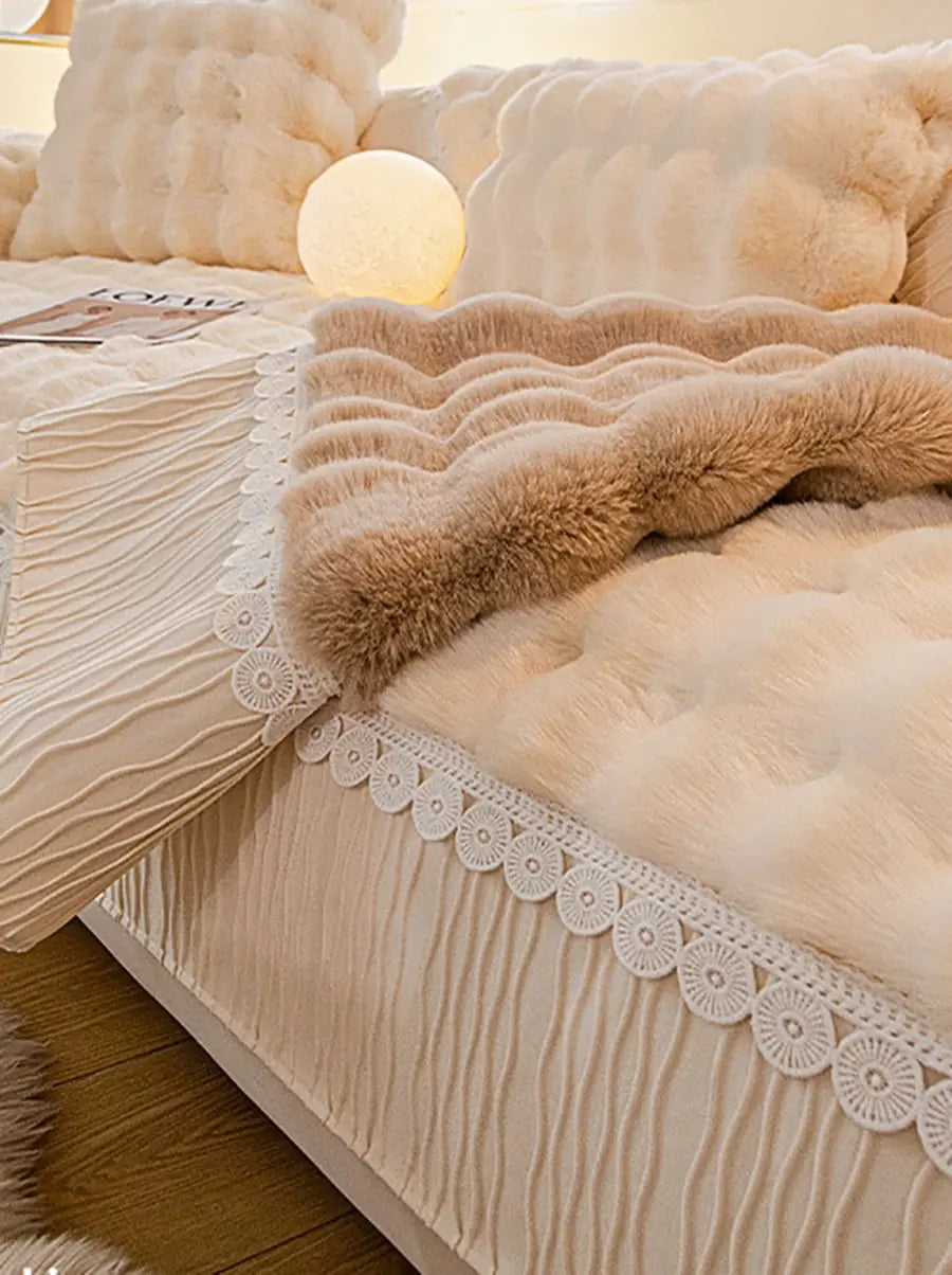 Winter Warm Rabbit Plush Lacework Thick Soft Cushion Ada Fashion