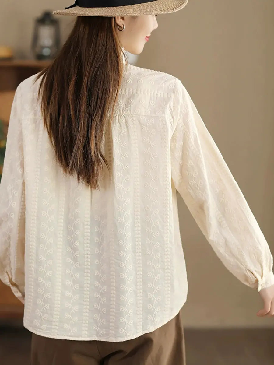 Women Artsy Spring Lacework Flower Jacquard Shirt Ada Fashion