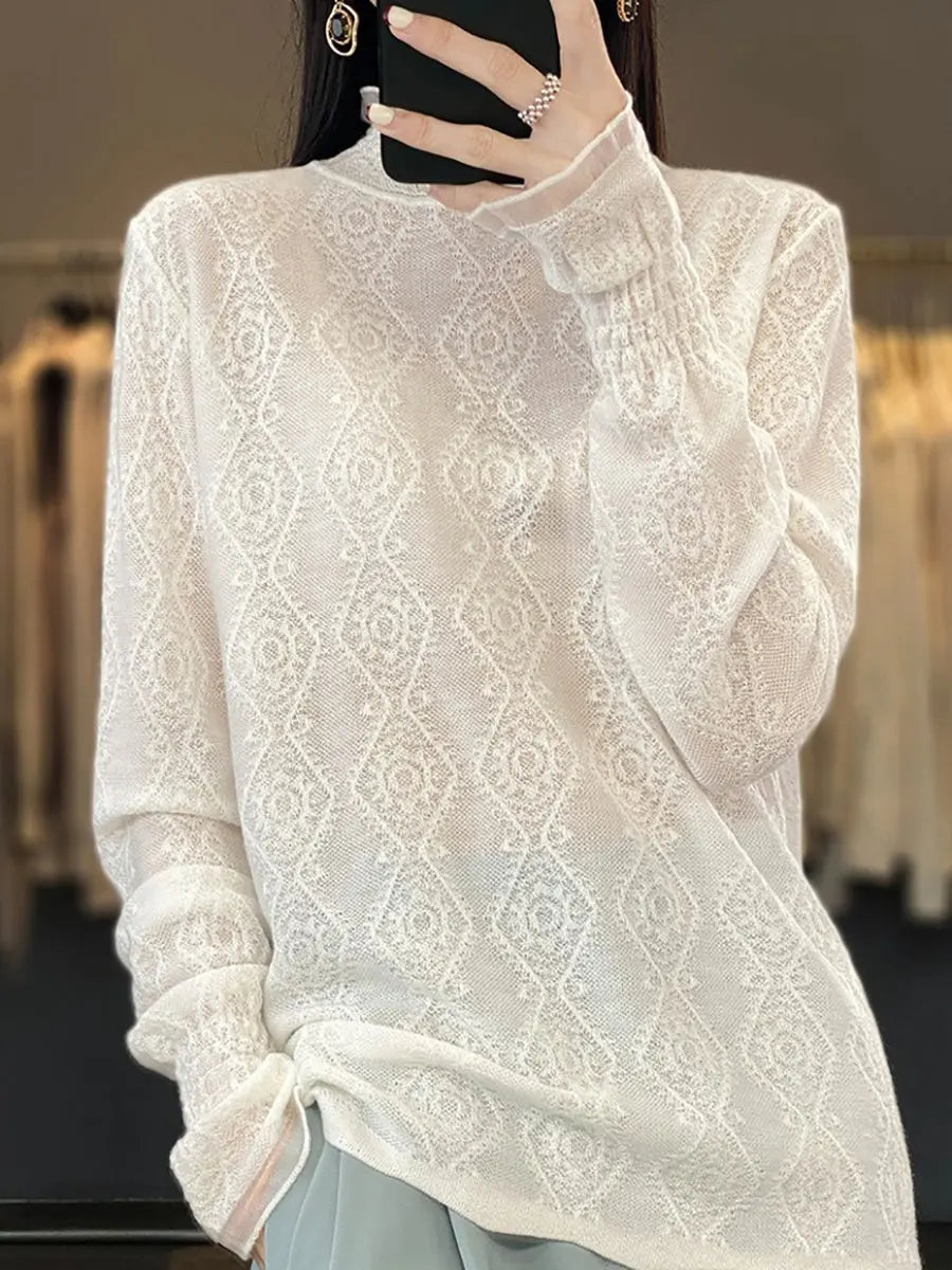 Women Autumn Lacework Knitted Half-Turtleneck Blouse Ada Fashion