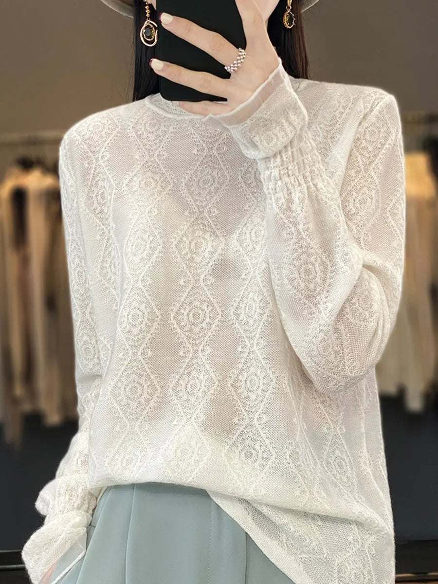 Women Autumn Lacework Knitted Half-Turtleneck Blouse Ada Fashion