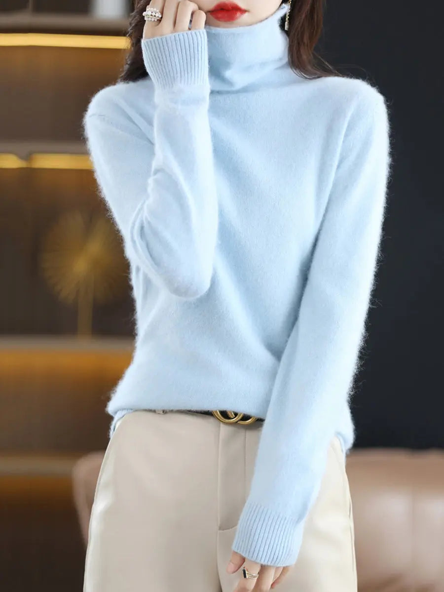 Women Casual Winter Solid Turtleneck Sweater Ada Fashion