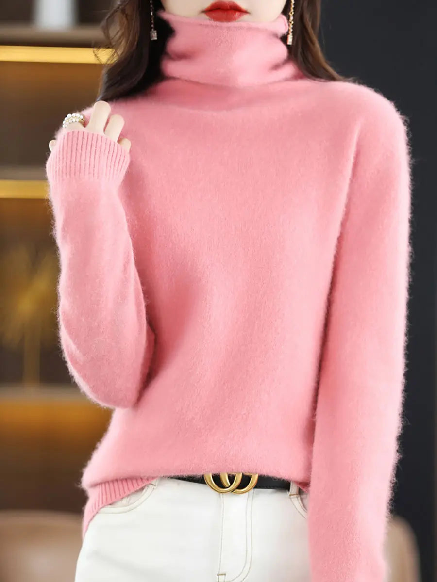 Women Casual Winter Solid Turtleneck Sweater Ada Fashion