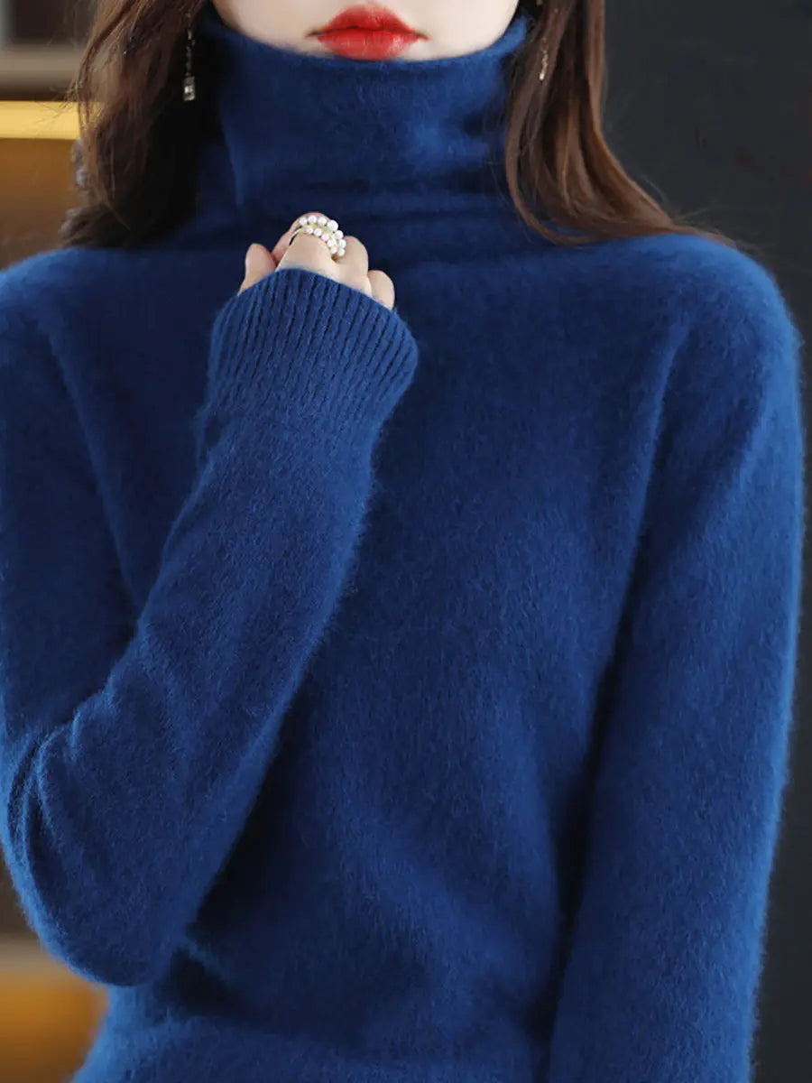 Women Casual Winter Solid Turtleneck Sweater Ada Fashion