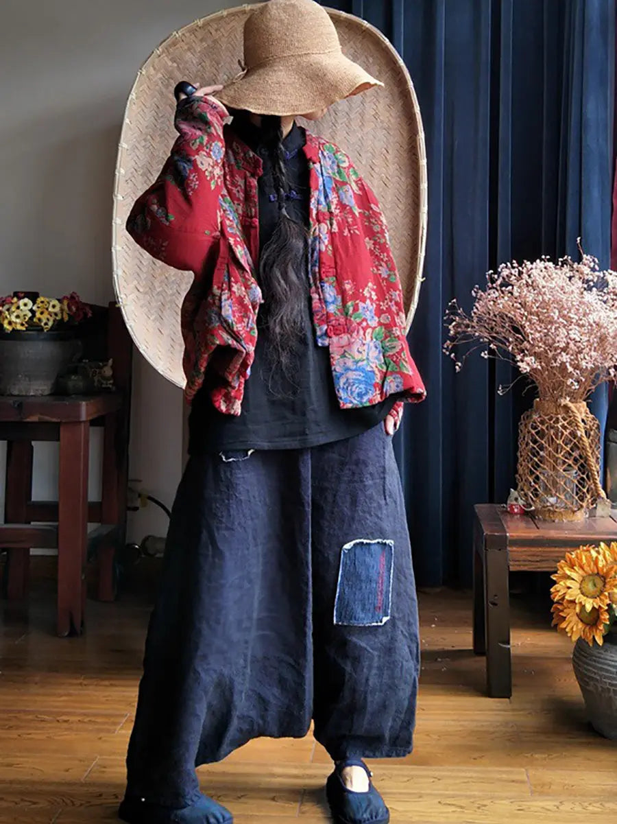 Women Ethnic Flower Button Cotton Jacket Ada Fashion