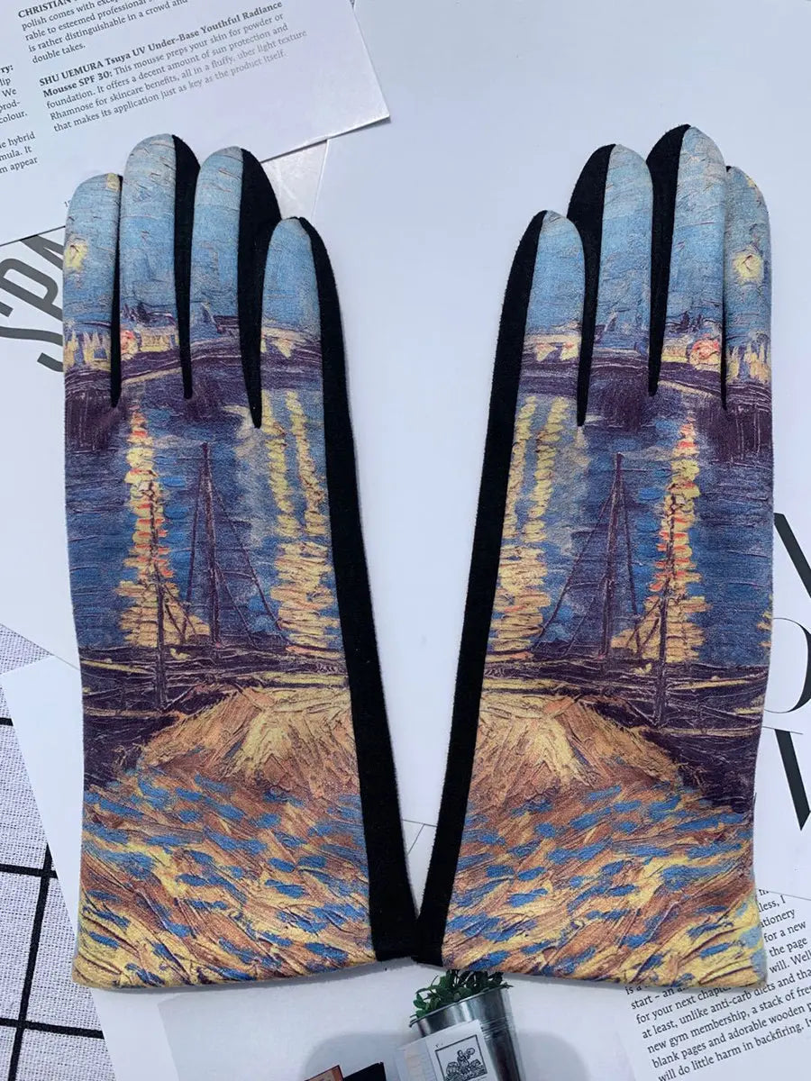 Women Fashion Print Warm Outdoor Gloves Ada Fashion