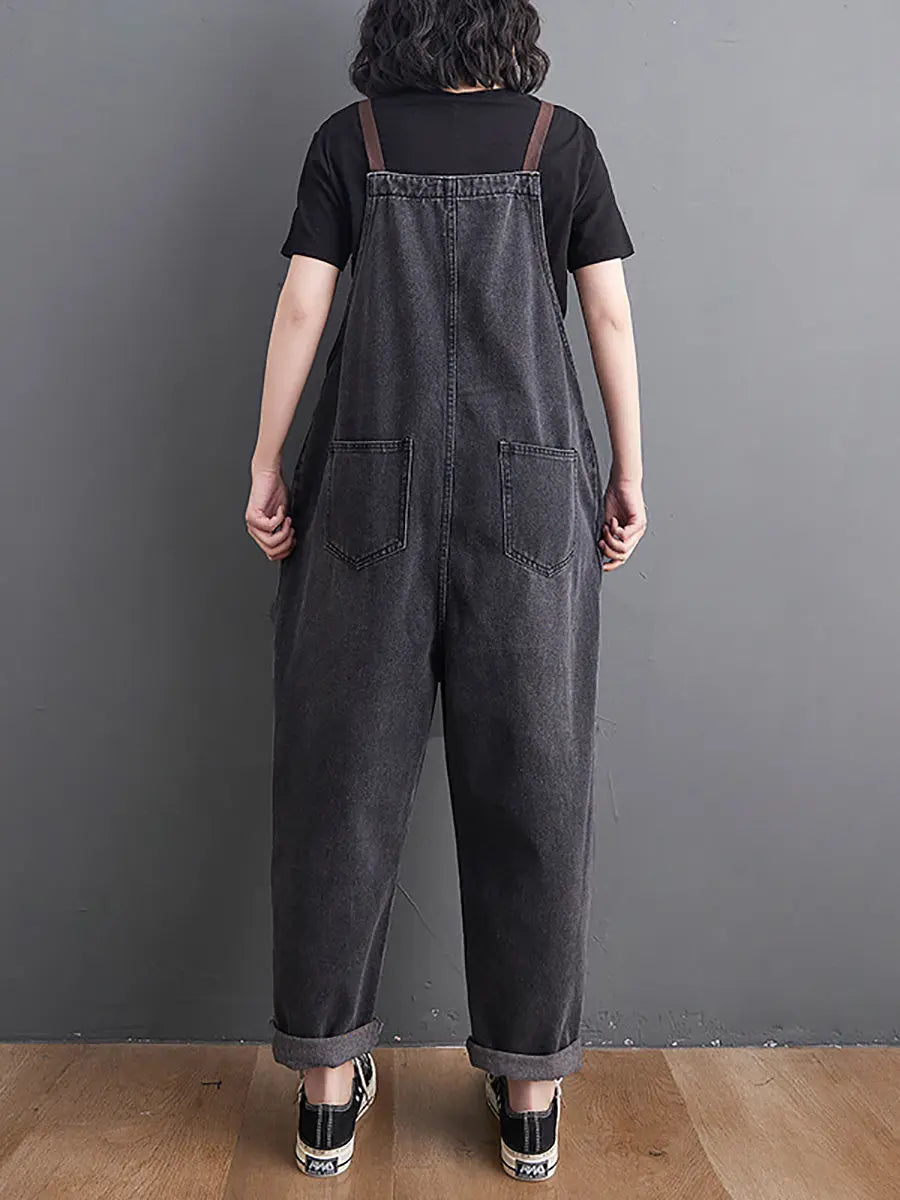 Women Retro Spring Solid Loose Denim Jumpsuits Ada Fashion