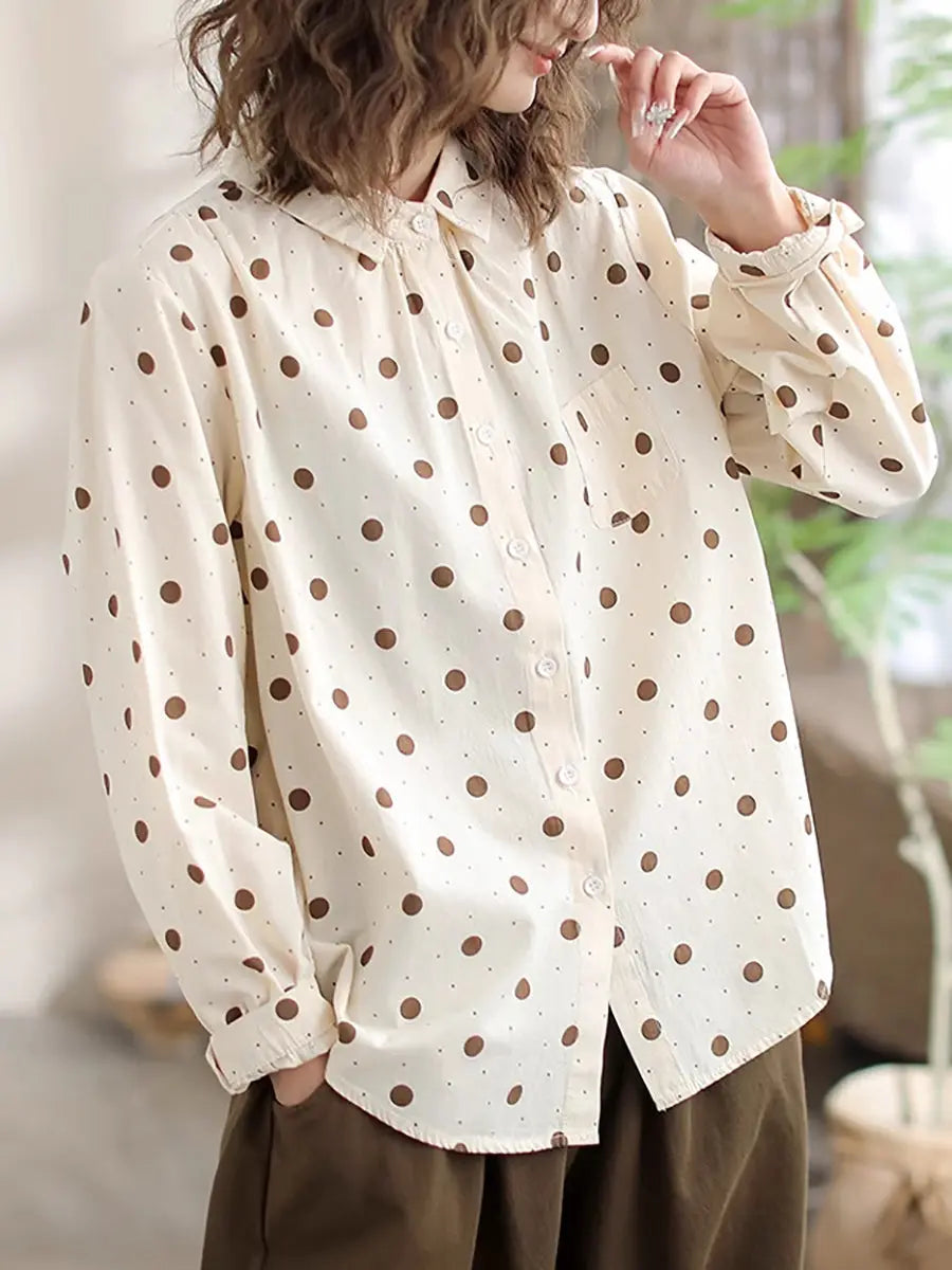 Women Spring Artsy Dot Long Sleeve Shirt Ada Fashion