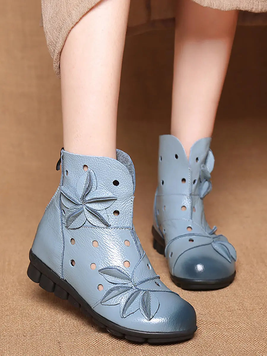 Women Spring Leahter Hollow Out Spliced Boots Ada Fashion