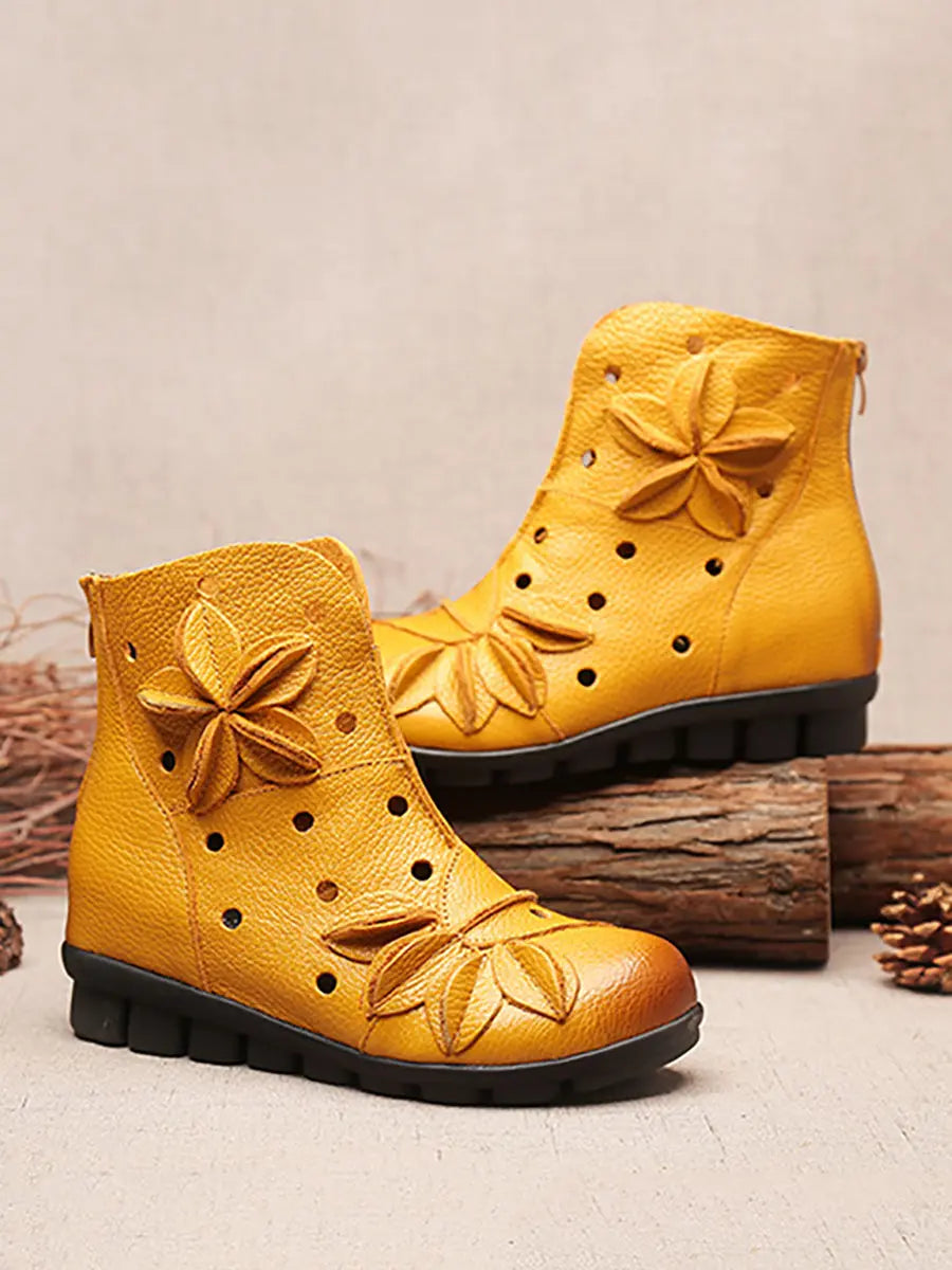 Women Spring Leahter Hollow Out Spliced Boots Ada Fashion