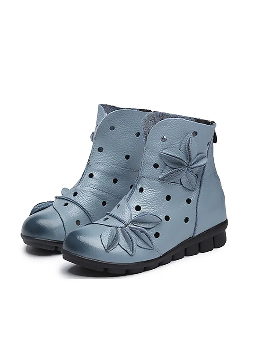 Women Spring Leahter Hollow Out Spliced Boots Ada Fashion