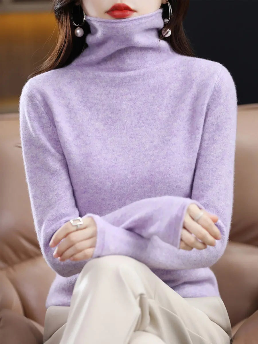 Women Winter 100%Wool Solid Turtleneck Baseshirt Ada Fashion