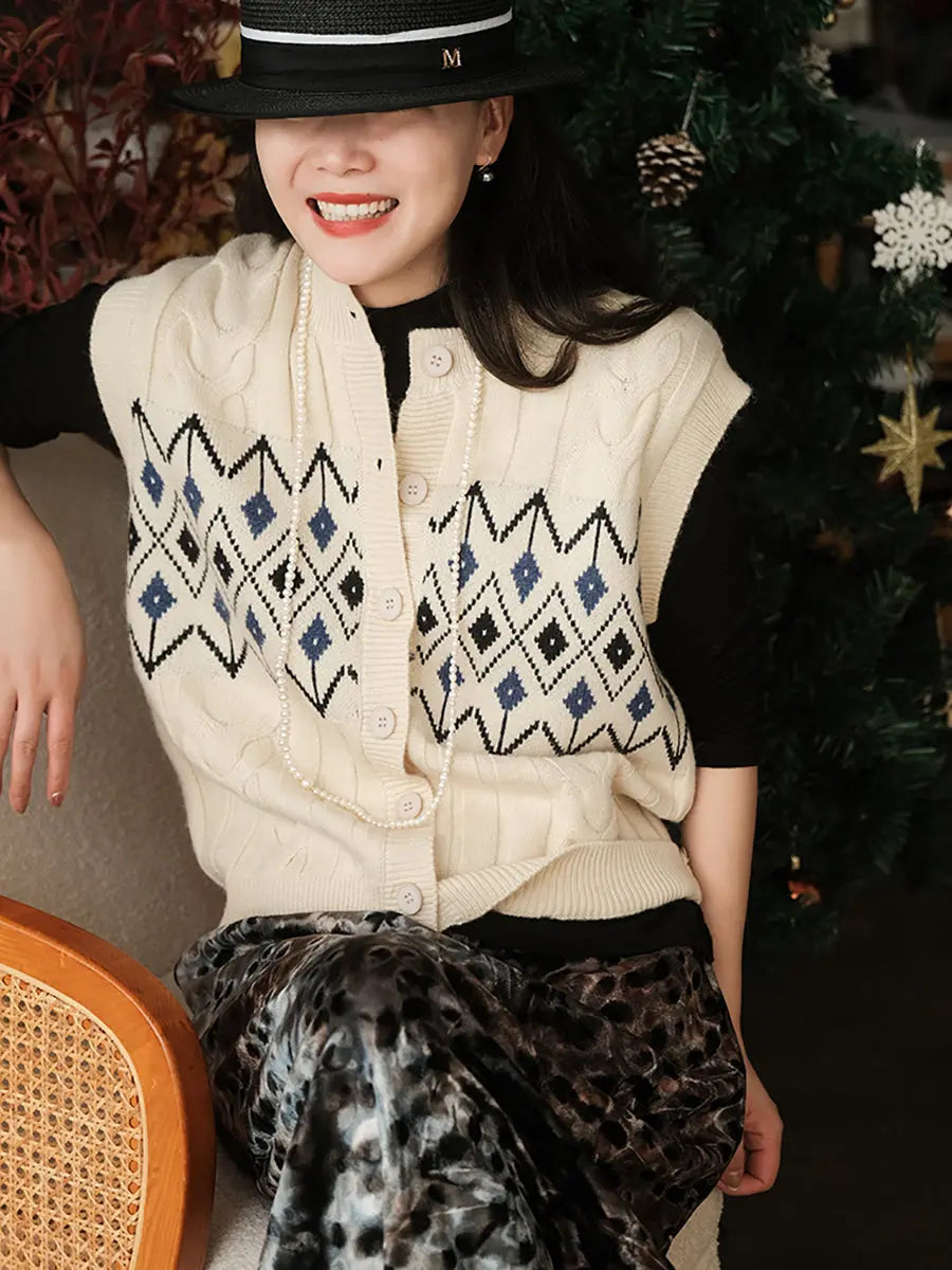 Women Winter Retro Geometric Knitted Vest Ada Fashion