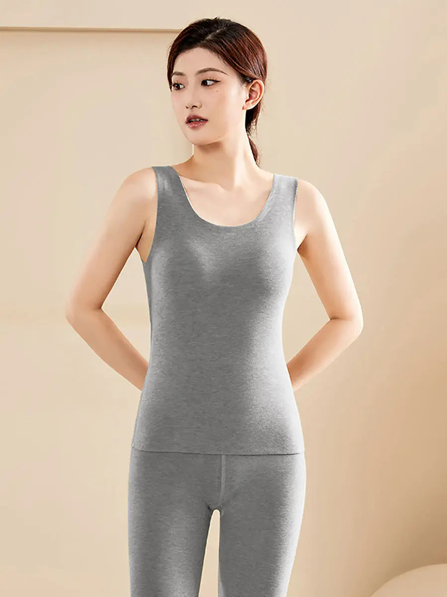 Women Winter Solid Keep Warm With Pads Undervest Ada Fashion