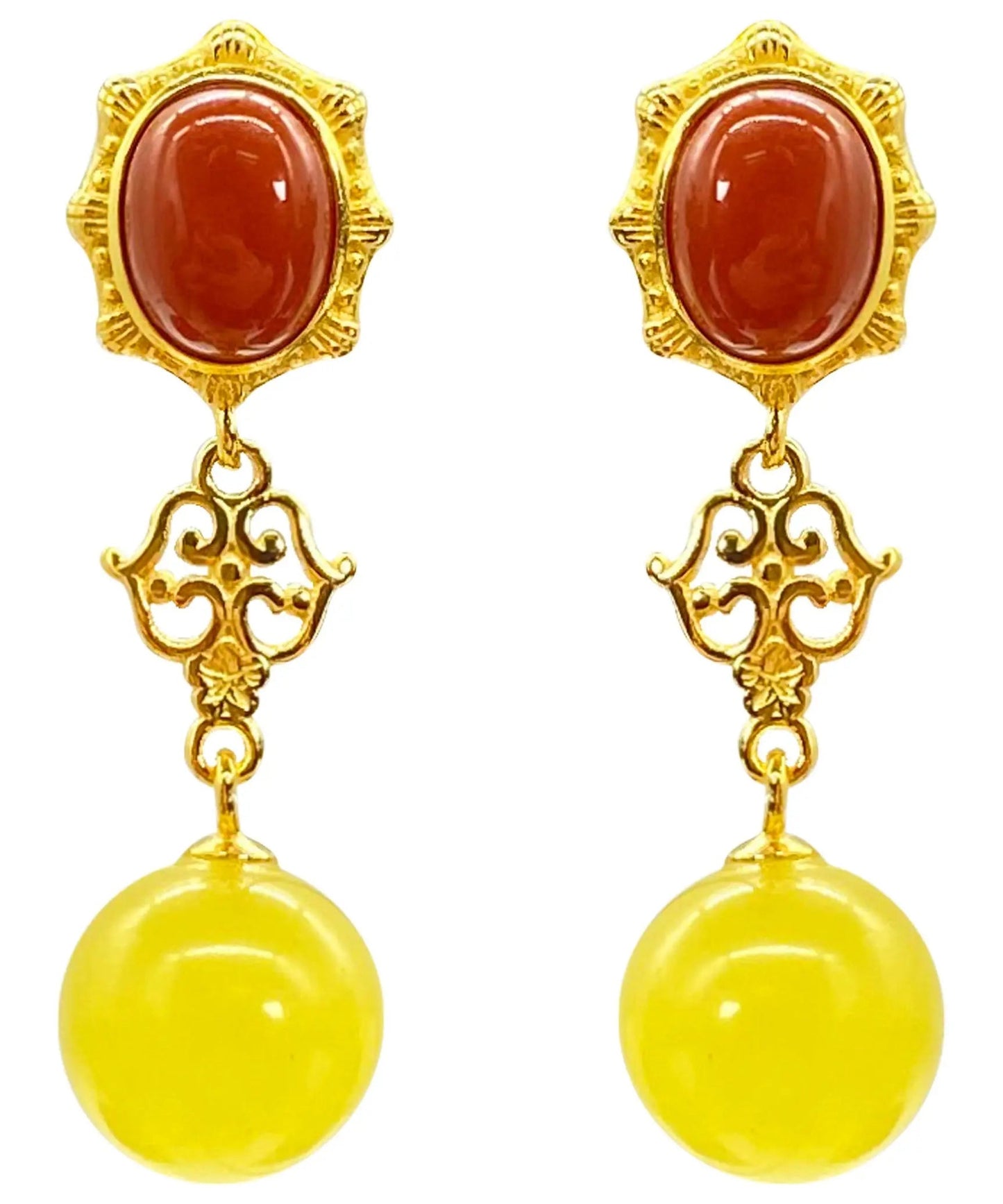 Women Yellow Sterling Silver Overgild Agate Beeswax Drop Earrings Ada Fashion