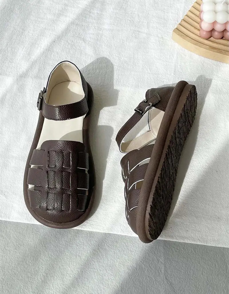 Woven Leather Comfortable Flat Sandals Ada Fashion