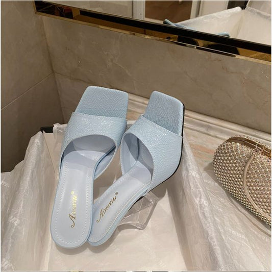 Plain Chunky Heel Slide Sandals AE1068