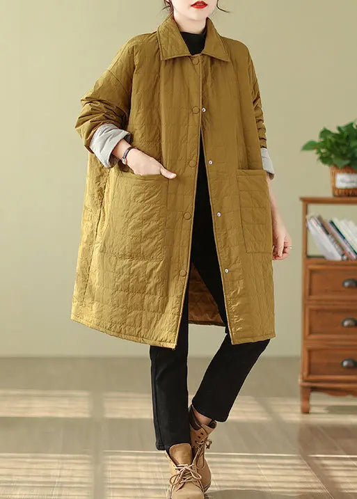 Yellow Pockets Patchwork Fine Cotton Filled Coats Peter Pan Collar Winter Ada Fashion