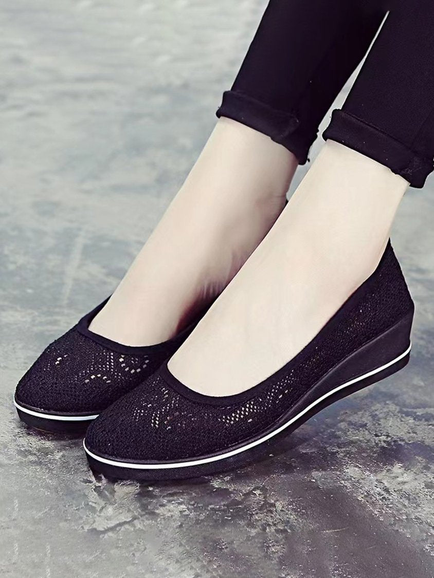 Comfortable Non-slip Hollow Lace Breathable Wedge Shoes DD56