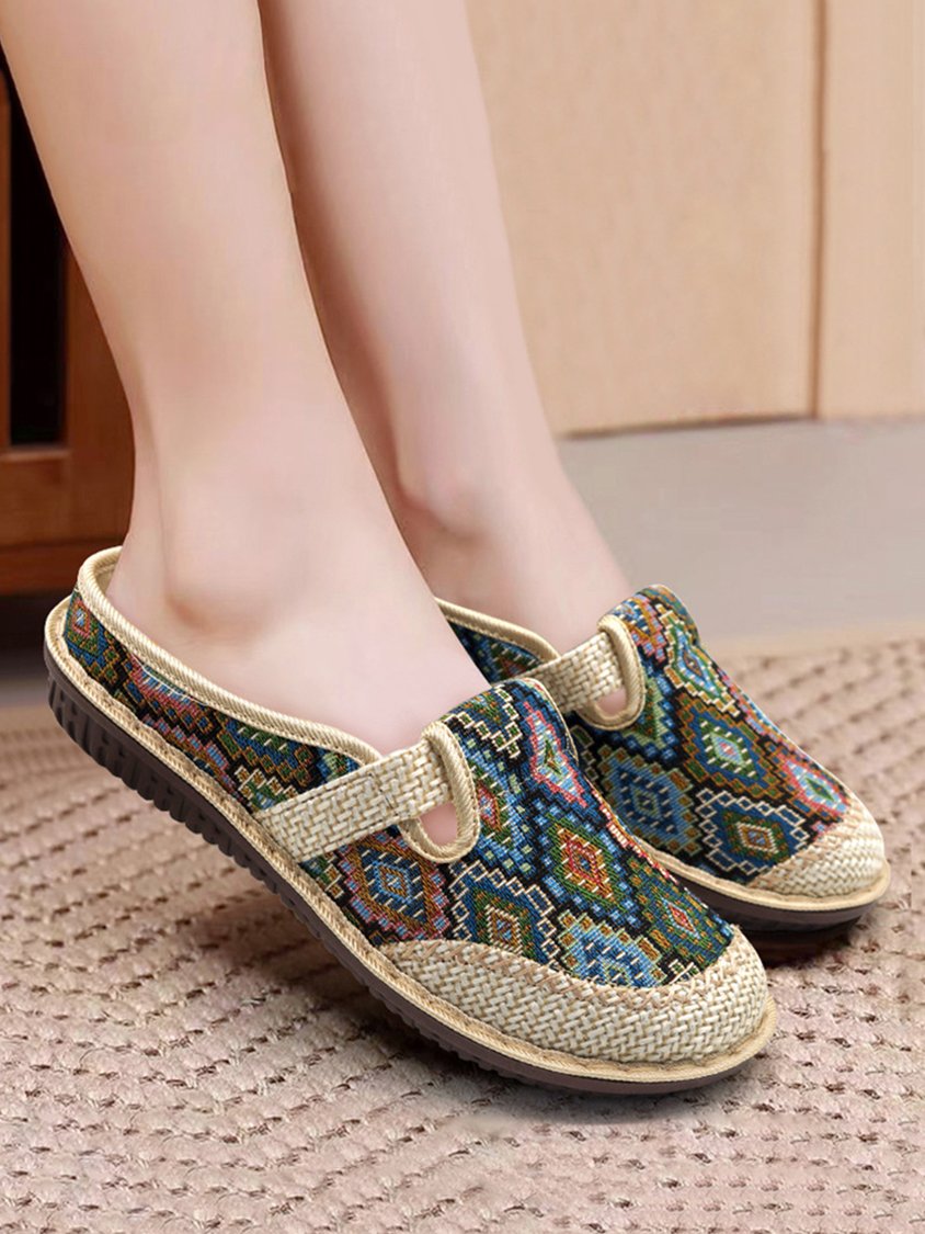 Ethnic Split Joint Comfy Linen Mules DD47