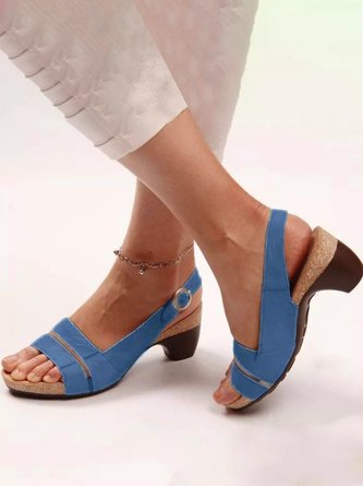 Solid Color Vintage Casual Chunky Heel Sandals G134