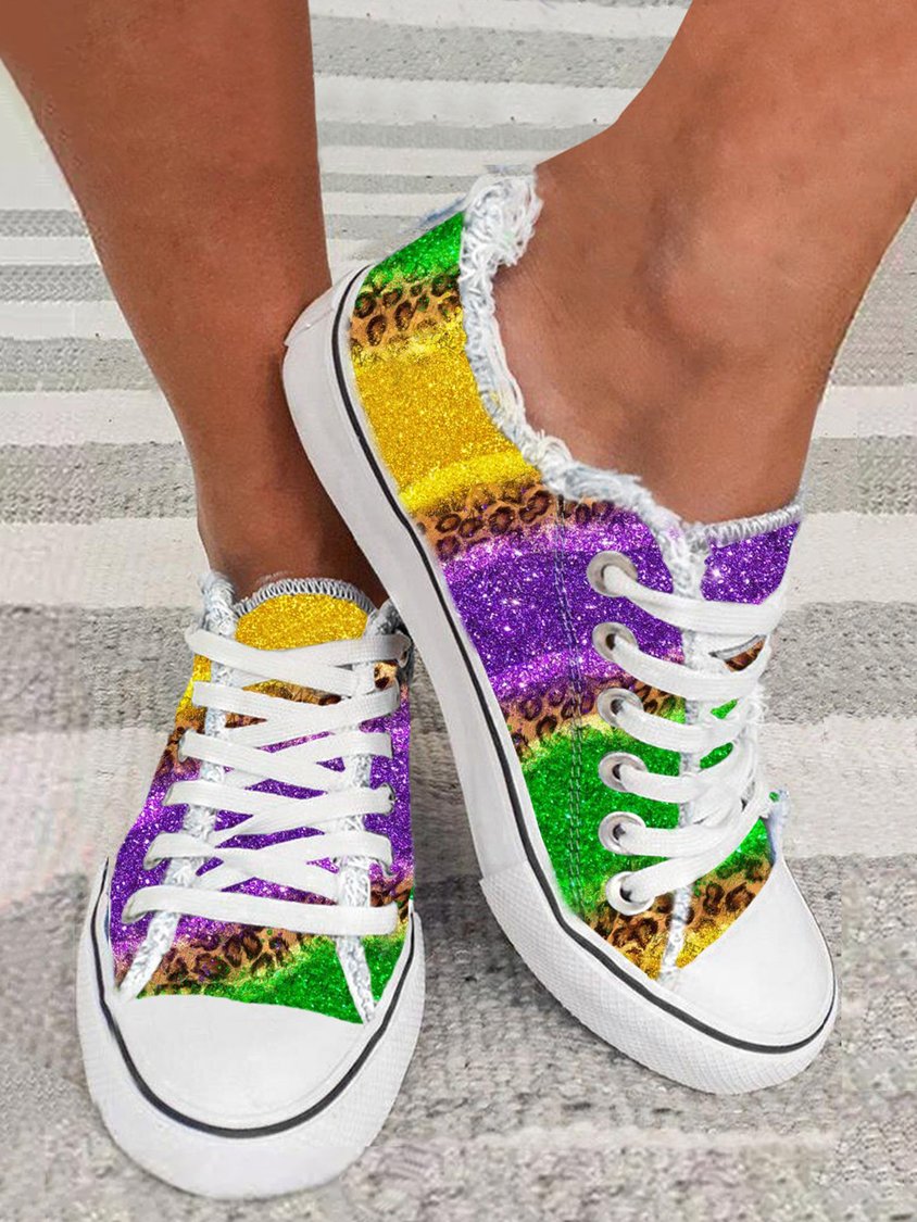 Mardi Gras Color Block Graphic Lace-Up Canvas Shoes DD43