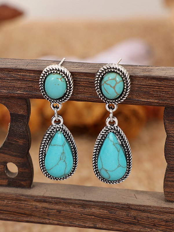 Ethnic Vintage Natural Turquoise Earrings Vacation Beach Everyday Jewelry AT100143