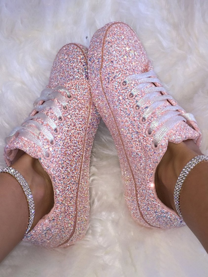 Glitter Sparkling Personalized Casual Flat Sneakers QAS25