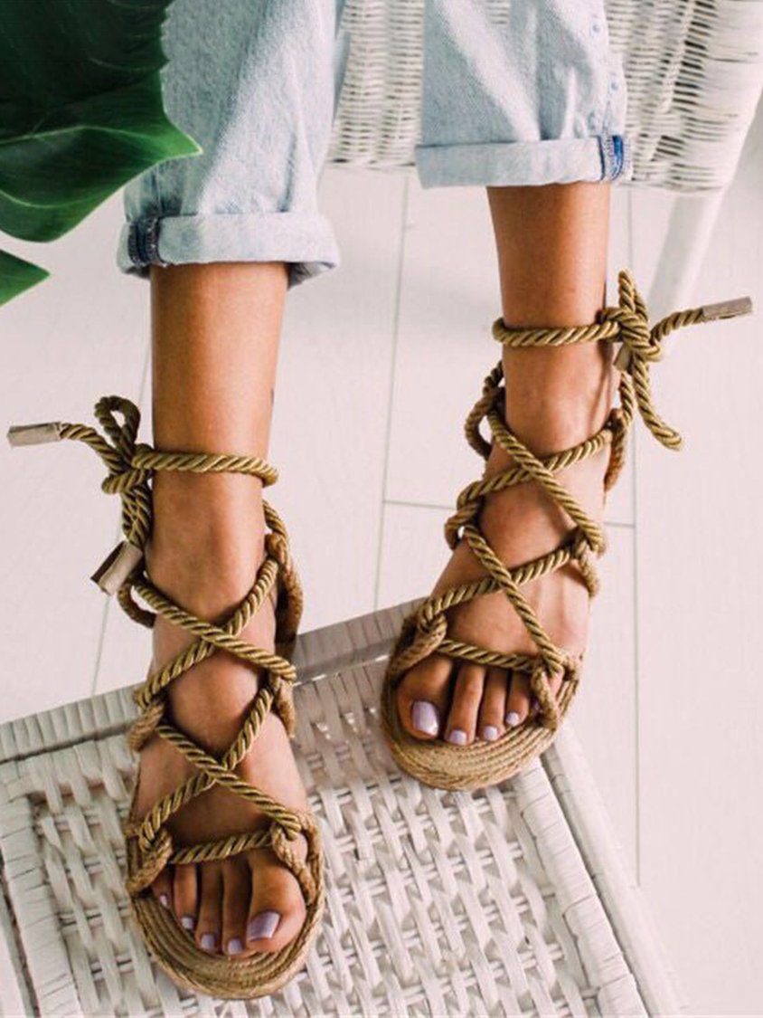 Vintage Rope Ankle Strap Sandals UU25