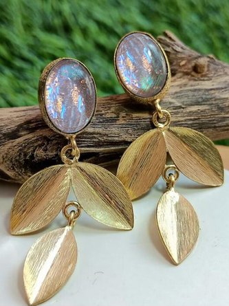 Boucles d'oreilles décontractées à motif de feuilles d'or en opale naturelle Bijoux ethniques de tous les jours QAG48