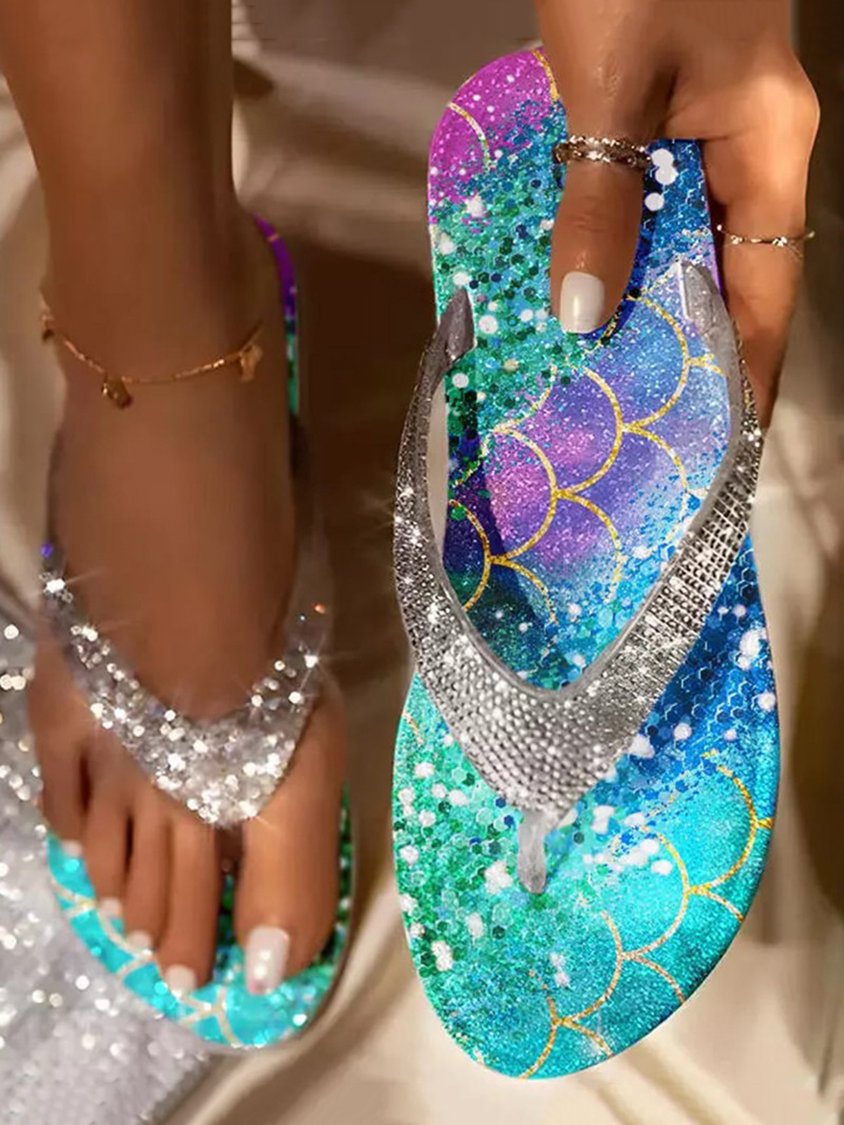 Scale Print Rhinestone Beach Flip Flops RR6