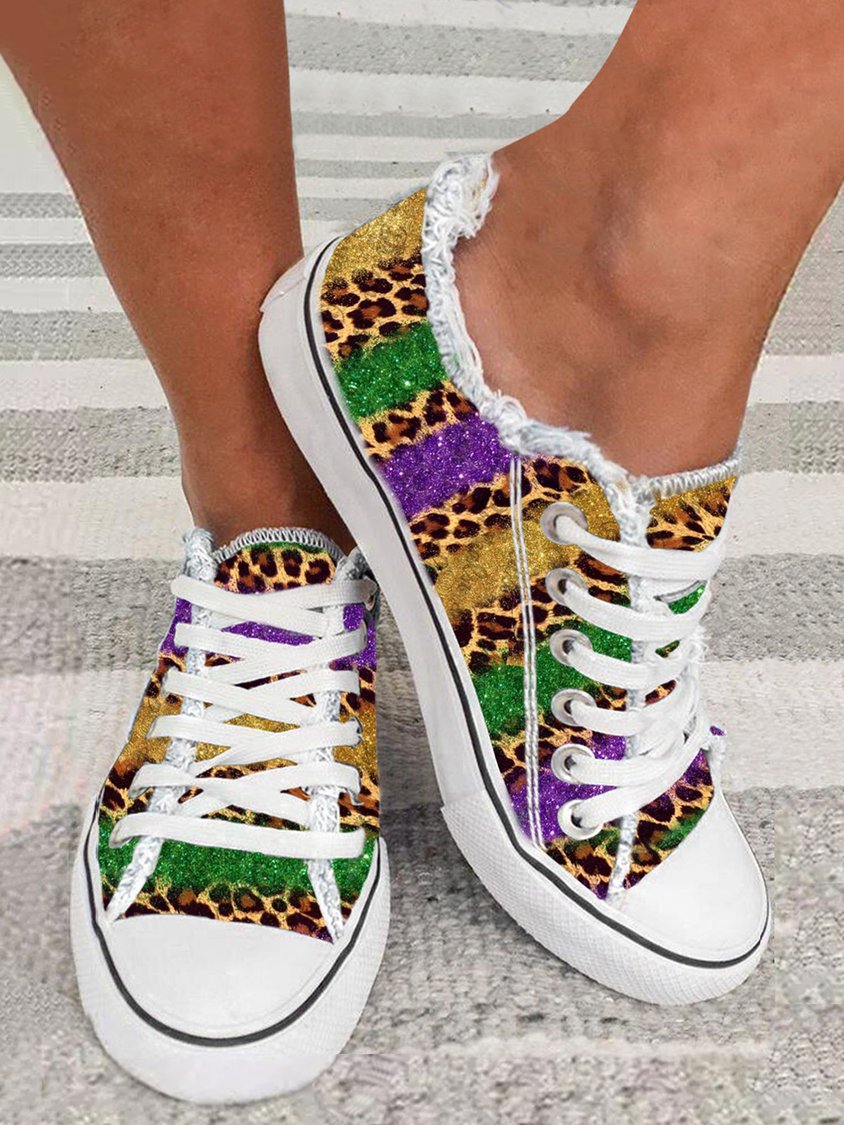 Mardi Gras Color Block Graphic Lace-Up Canvas Shoes DD43